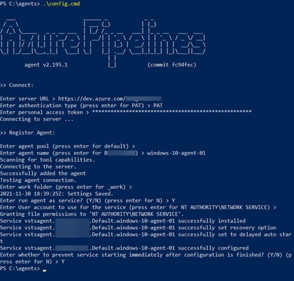 Command to configure self-hosted agent for Azure